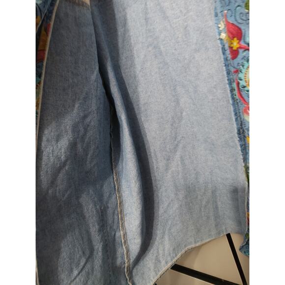 Vintage 80s 90s American Dungaree chambray denim jacket floral tapestry womens L - Picture 10 of 10